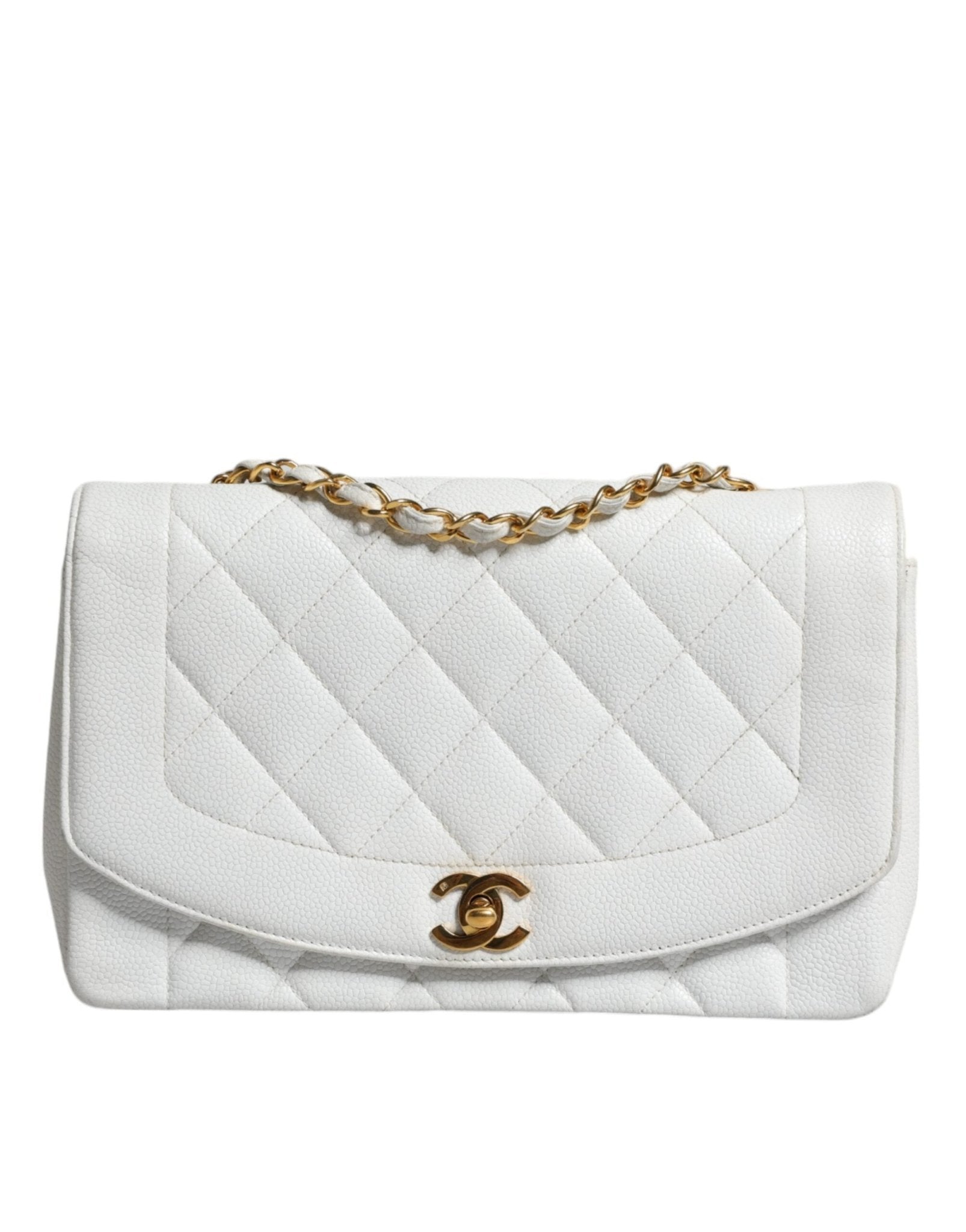 Chanel White Medium Classic DIANA Shoulder Bag Gold Plated Purse - Sandy Store ByNet