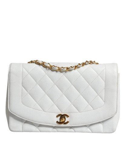 Chanel White Medium Classic DIANA Shoulder Bag Gold Plated Purse - Sandy Store ByNet