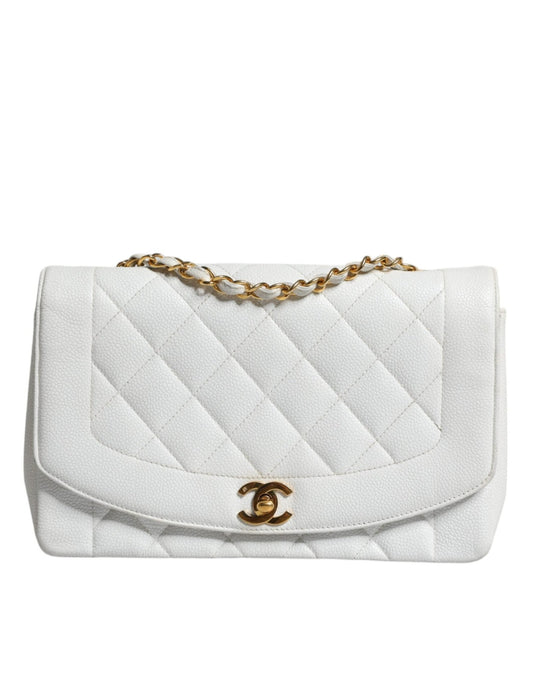Chanel White Medium Classic DIANA Shoulder Bag Gold Plated Purse - Sandy Store ByNet