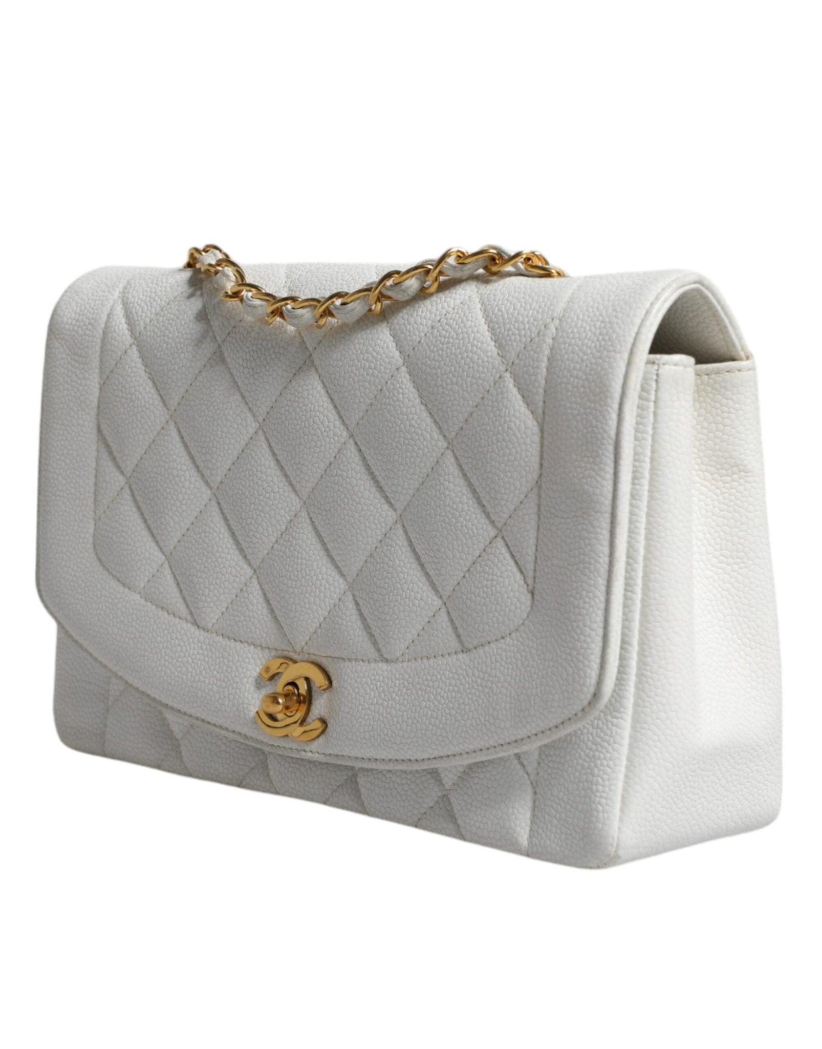 Chanel White Medium Classic DIANA Shoulder Bag Gold Plated Purse - Sandy Store ByNet