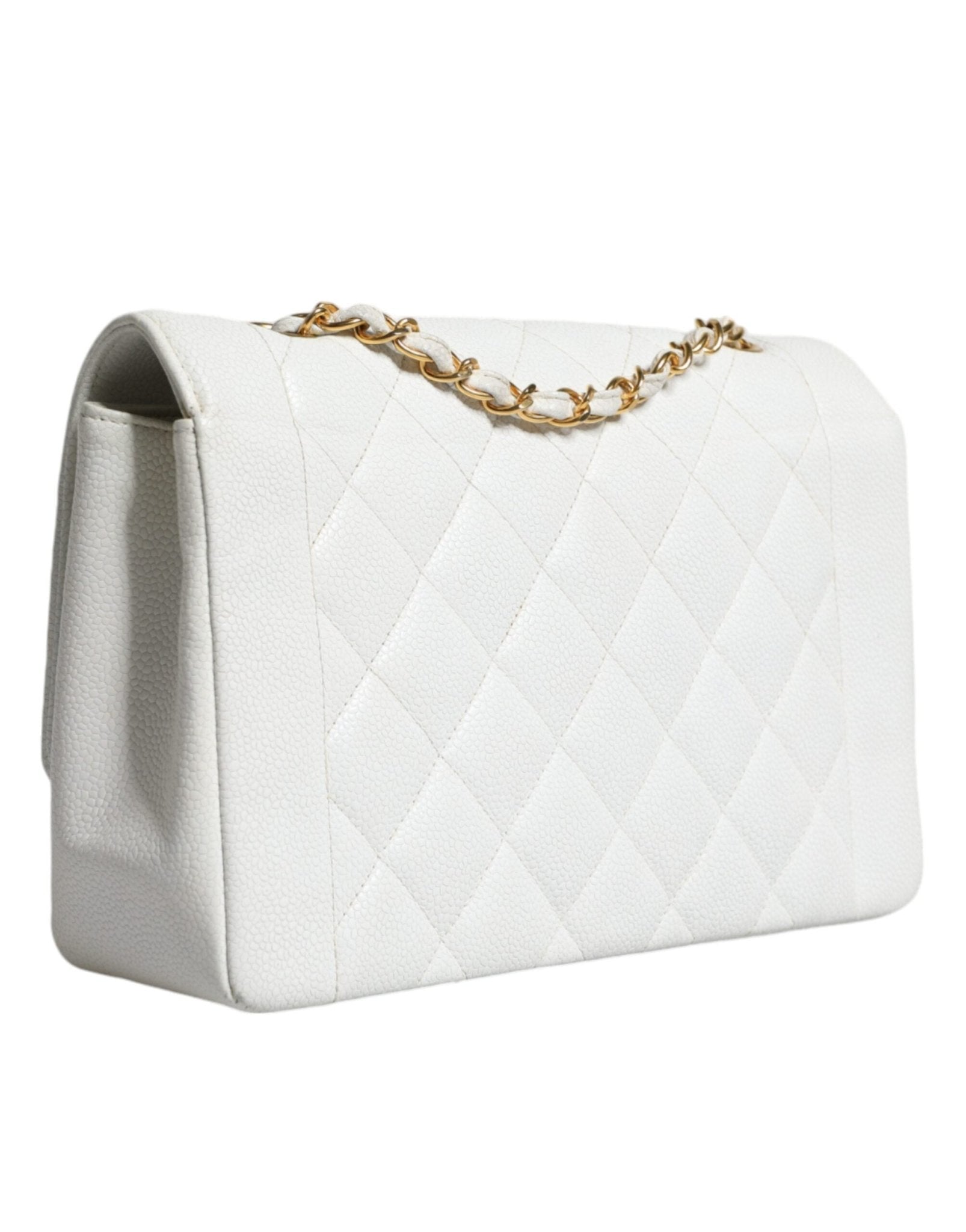 Chanel White Medium Classic DIANA Shoulder Bag Gold Plated Purse - Sandy Store ByNet