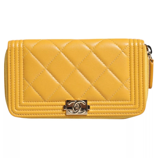 Chanel Yellow Quilted Leather CC Logo Continental Zip Wallet - Sandy Store ByNet