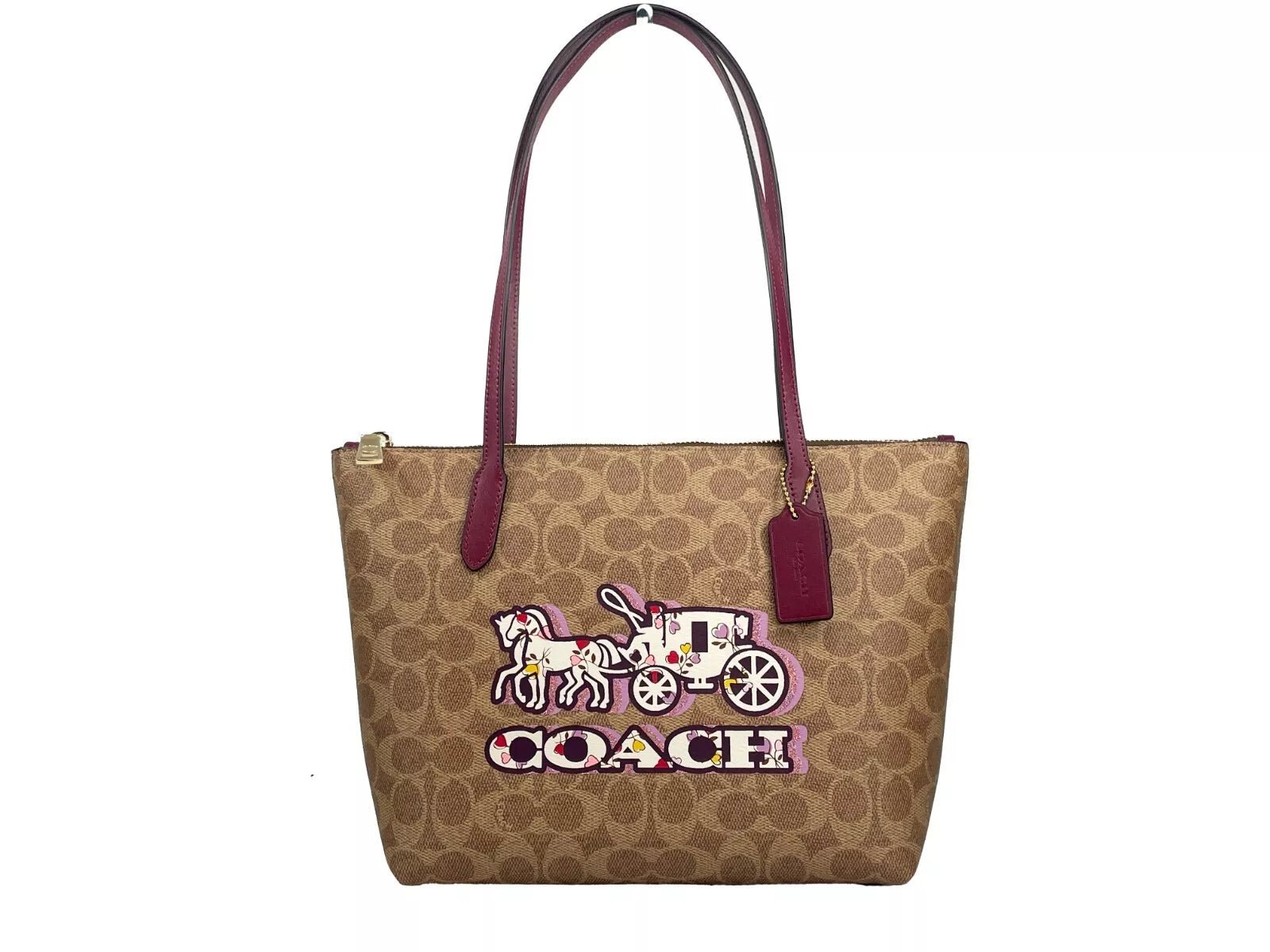 COACH Signature Canvas Fiona Zip Tote Bag Brown - Sandy Store ByNet