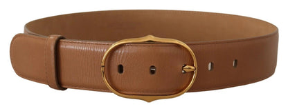 Costume National Brown Leather Gold Metal Oval Buckle Belt – 75 cm / 30 Inches par Costume National | Disponible sur Sandy Store ByNet