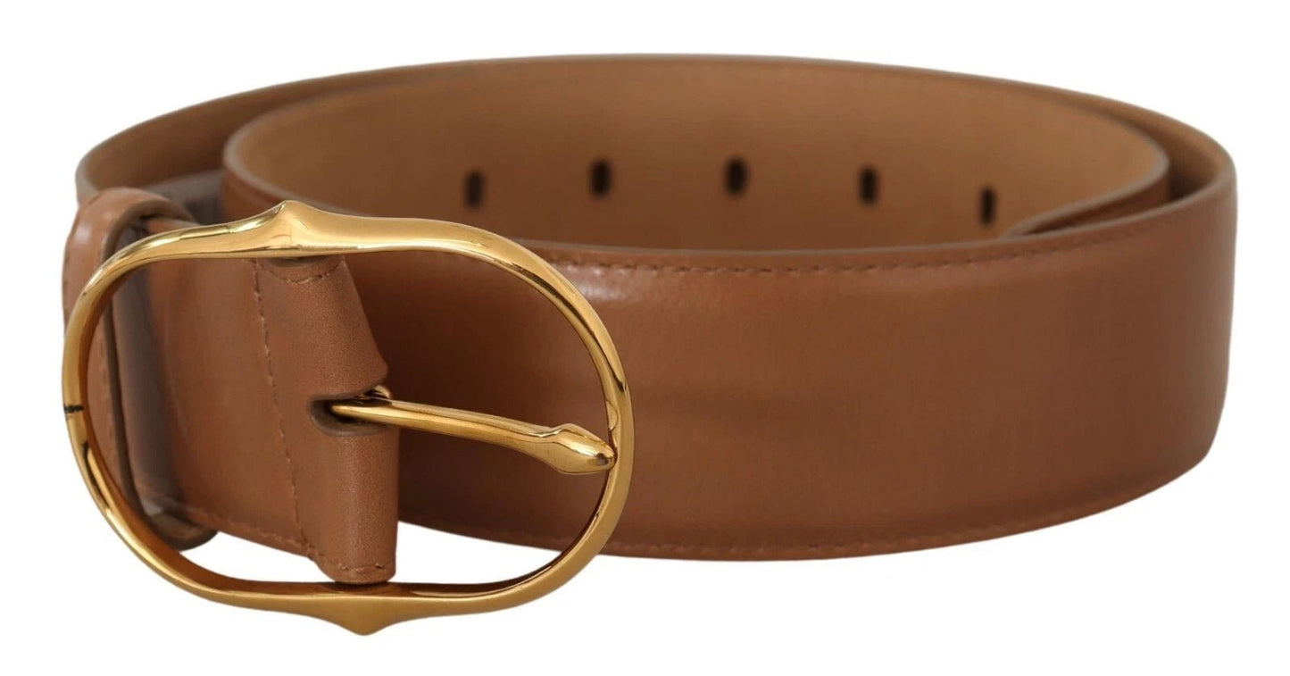 Costume National Brown Leather Gold Metal Oval Buckle Belt – 75 cm / 30 Inches par Costume National | Disponible sur Sandy Store ByNet