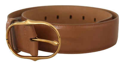 Costume National Brown Leather Gold Metal Oval Buckle Belt – 75 cm / 30 Inches par Costume National | Disponible sur Sandy Store ByNet