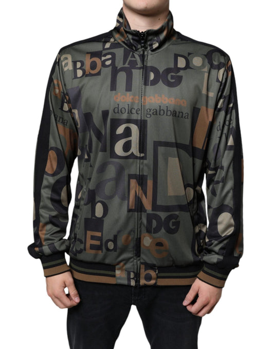 Dolce & Gabbana Army Green Logo Full Zip Polyester Sweater - Sandy Store ByNet