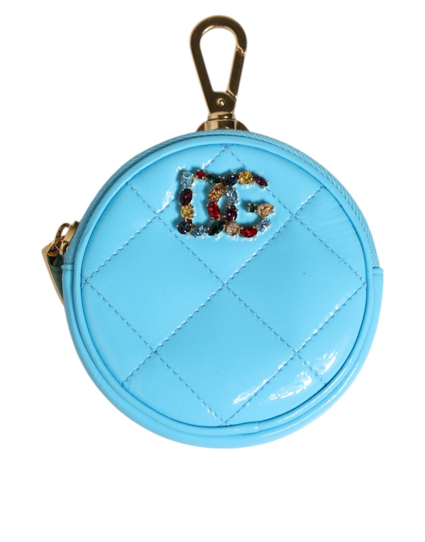 Dolce & Gabbana Azure Blue Leather Round Coin Purse Keychain Crystal Logo Wallet – par Dolce & Gabbana | Disponible sur Sandy Store ByNet