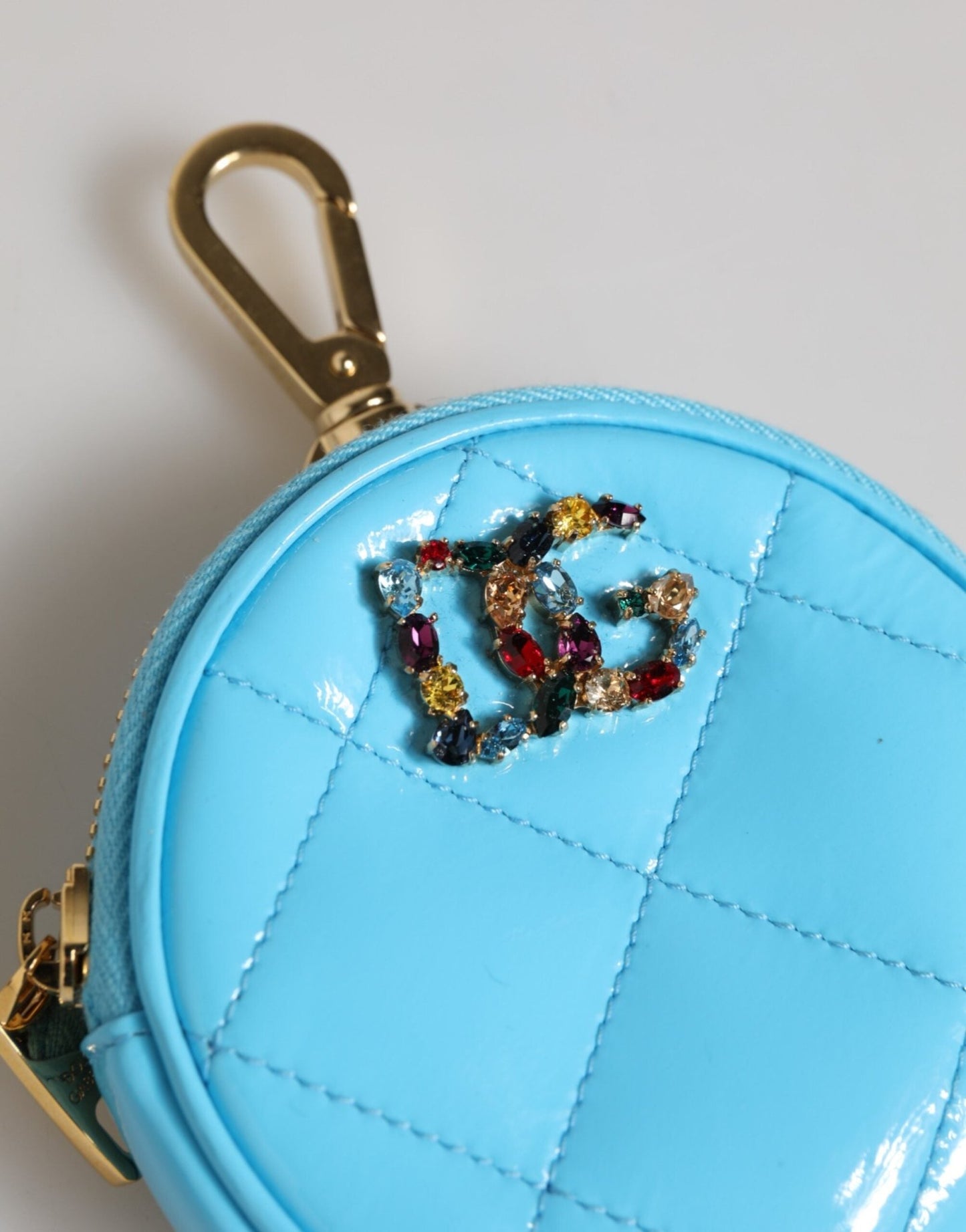 Dolce & Gabbana Azure Blue Leather Round Coin Purse Keychain Crystal Logo Wallet – par Dolce & Gabbana | Disponible sur Sandy Store ByNet
