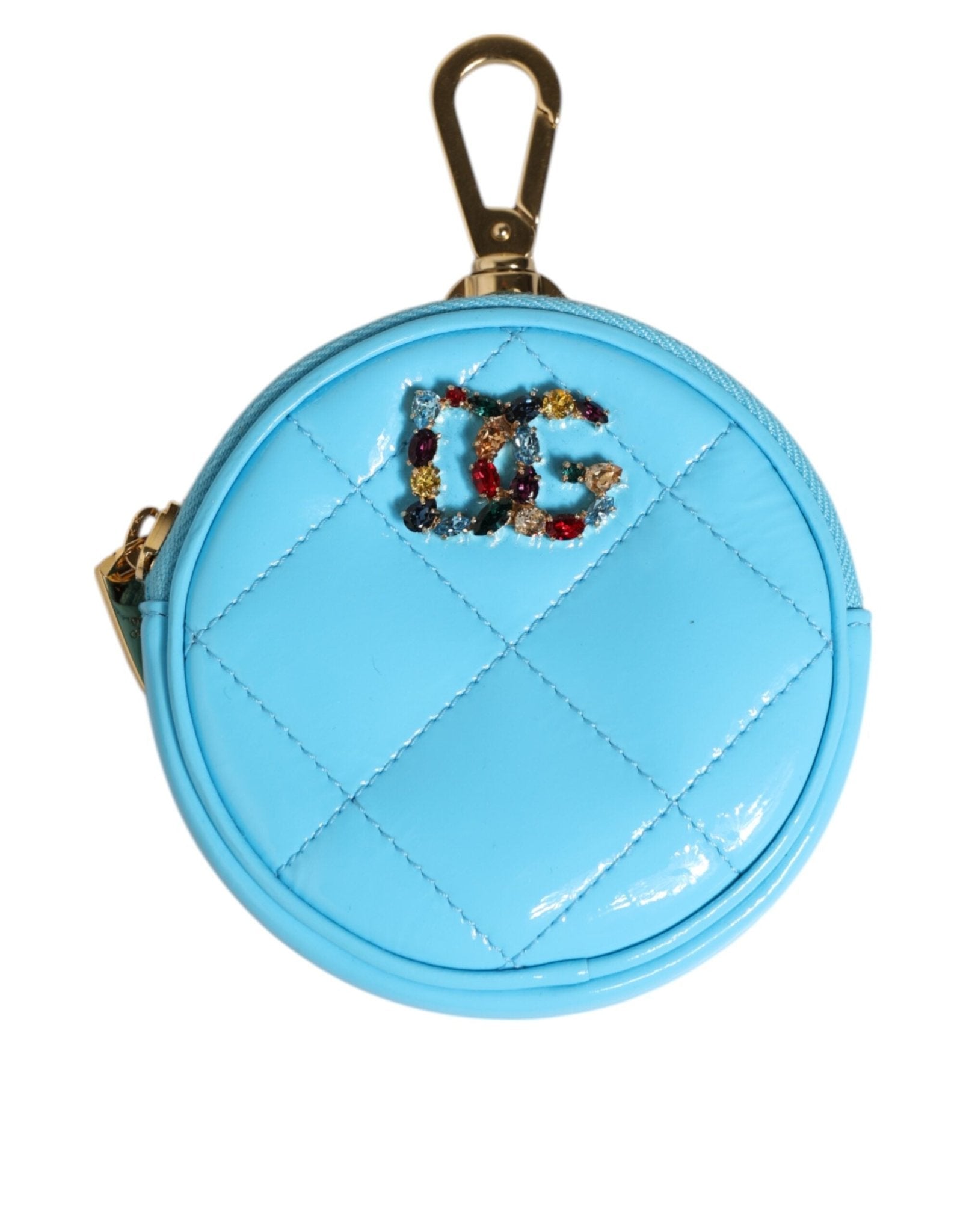 Dolce & Gabbana Azure Blue Leather Round Coin Purse Keychain Crystal Logo Wallet – par Dolce & Gabbana | Disponible sur Sandy Store ByNet