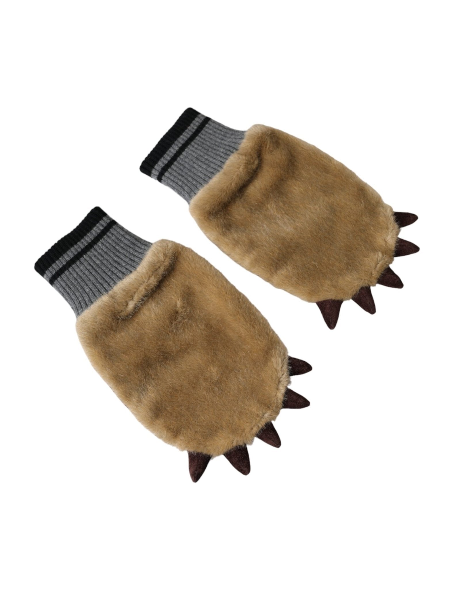 Dolce & Gabbana Beige Acrylic Knitted Fur Wrist Mitten Gloves - Sandy Store ByNet
