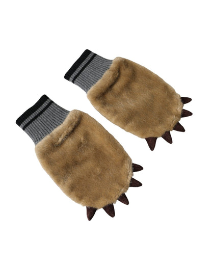 Dolce & Gabbana Beige Acrylic Knitted Fur Wrist Mitten Gloves - Sandy Store ByNet