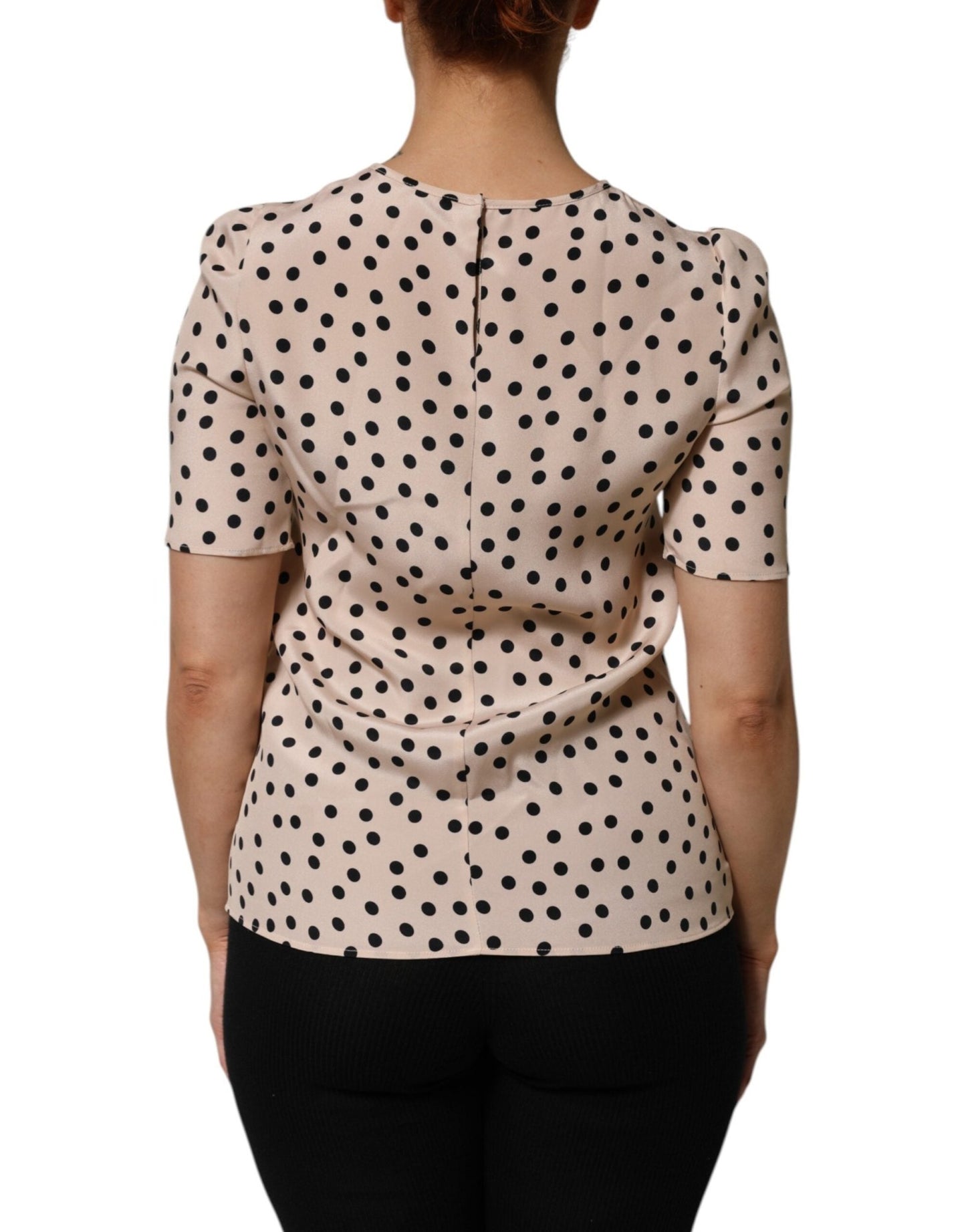 Dolce & Gabbana Beige Black Polka Dot Silk Short Sleeve Blouse Top – IT40|S par Dolce & Gabbana | Disponible sur Sandy Store ByNet