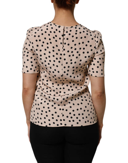 Dolce & Gabbana Beige Black Polka Dot Silk Short Sleeve Blouse Top – IT40|S par Dolce & Gabbana | Disponible sur Sandy Store ByNet