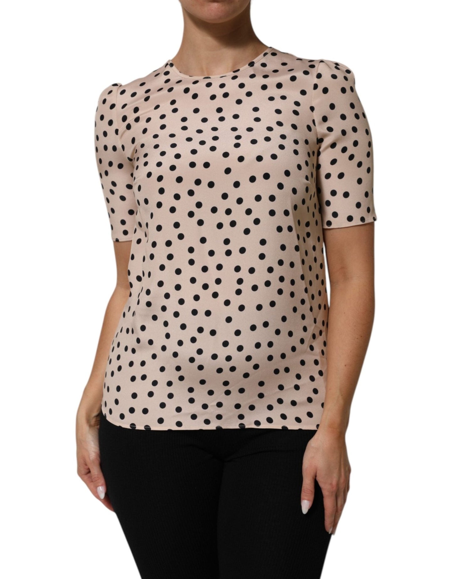 Dolce & Gabbana Beige Black Polka Dot Silk Short Sleeve Blouse Top – IT40|S par Dolce & Gabbana | Disponible sur Sandy Store ByNet