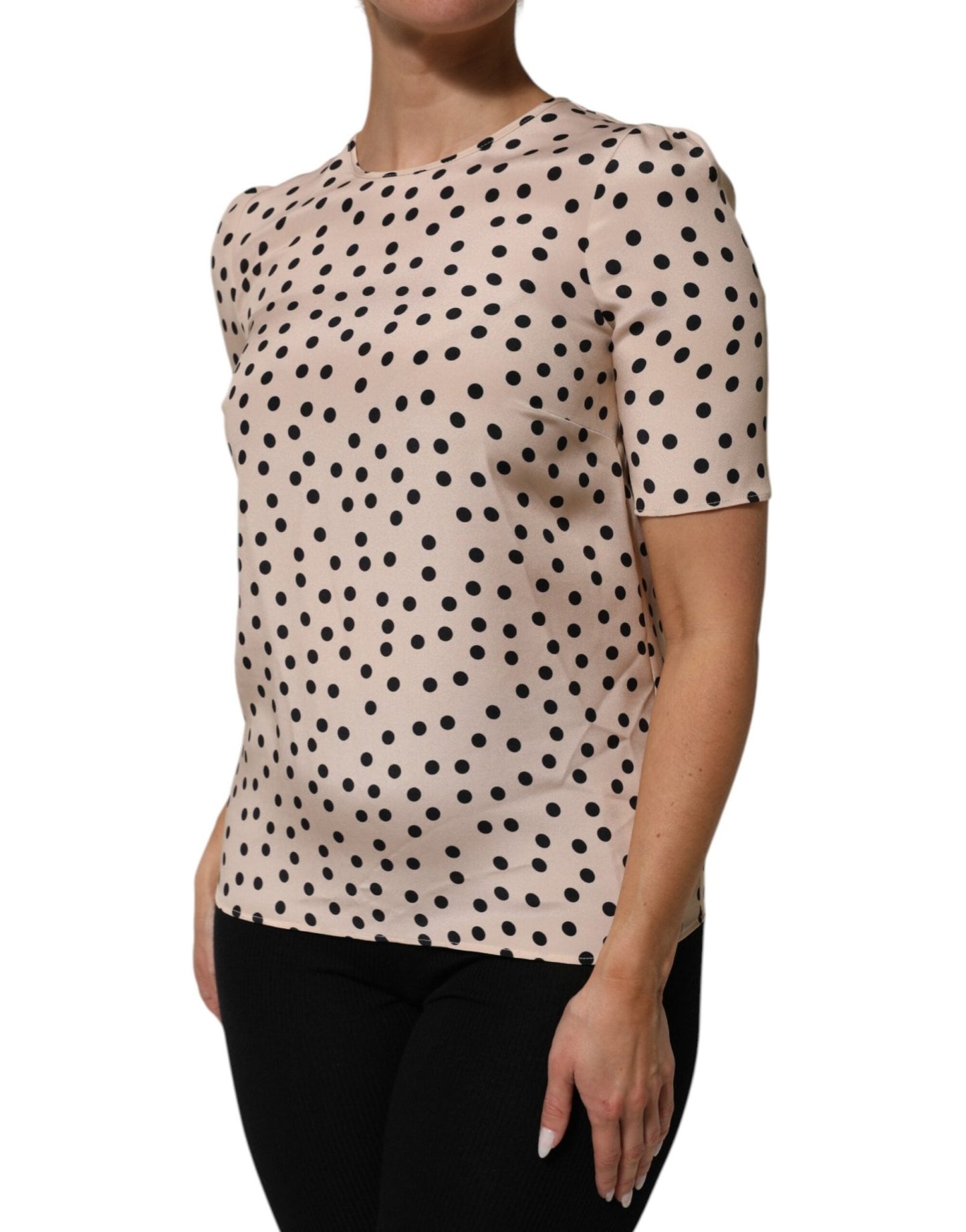 Dolce & Gabbana Beige Black Polka Dot Silk Short Sleeve Blouse Top – IT40|S par Dolce & Gabbana | Disponible sur Sandy Store ByNet