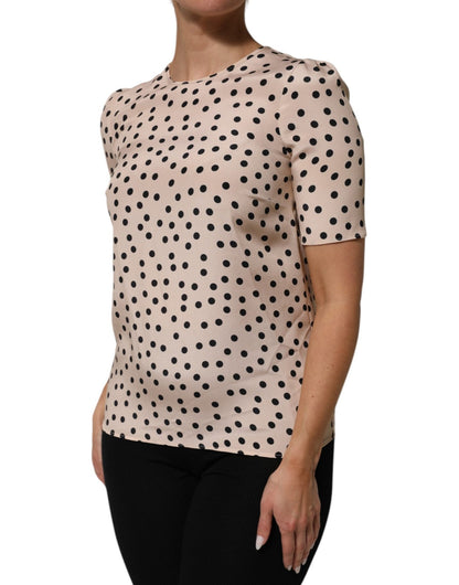 Dolce & Gabbana Beige Black Polka Dot Silk Short Sleeve Blouse Top – IT40|S par Dolce & Gabbana | Disponible sur Sandy Store ByNet