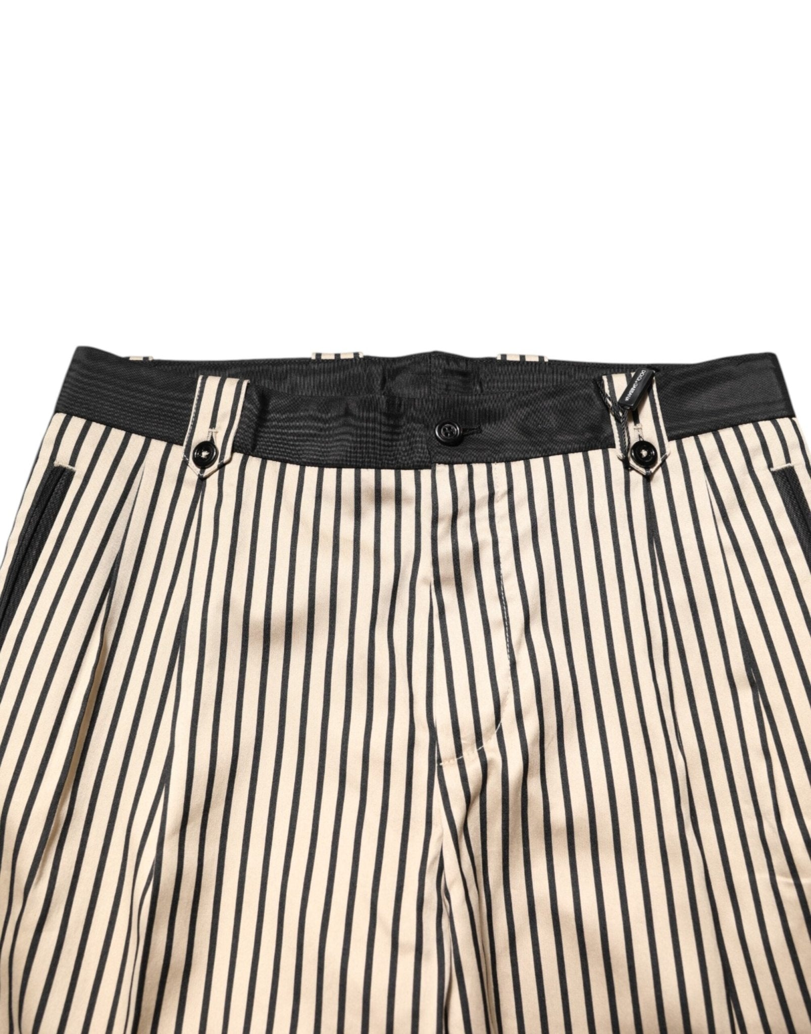 Dolce & Gabbana Beige Black Striped Cotton Slim Fit Trousers Pants – IT46 | S par Dolce & Gabbana | Disponible sur Sandy Store ByNet