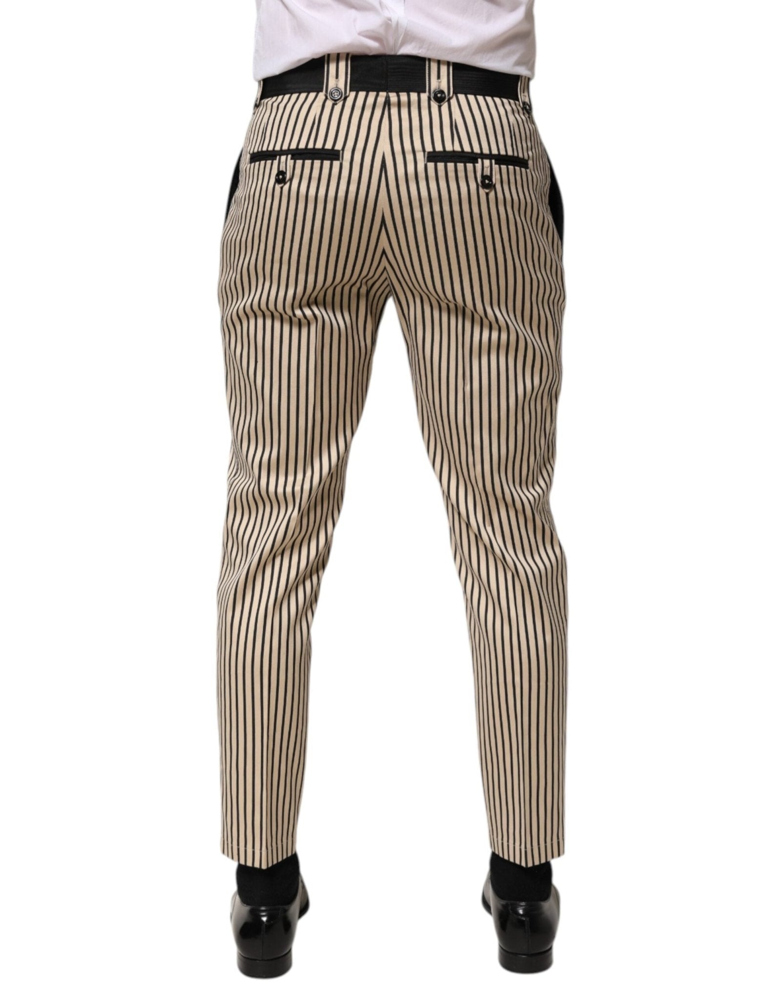 Dolce & Gabbana Beige Black Striped Cotton Slim Fit Trousers Pants – IT46 | S par Dolce & Gabbana | Disponible sur Sandy Store ByNet