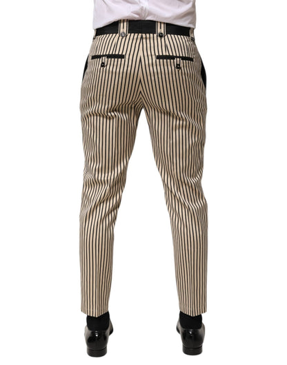 Dolce & Gabbana Beige Black Striped Cotton Slim Fit Trousers Pants – IT46 | S par Dolce & Gabbana | Disponible sur Sandy Store ByNet