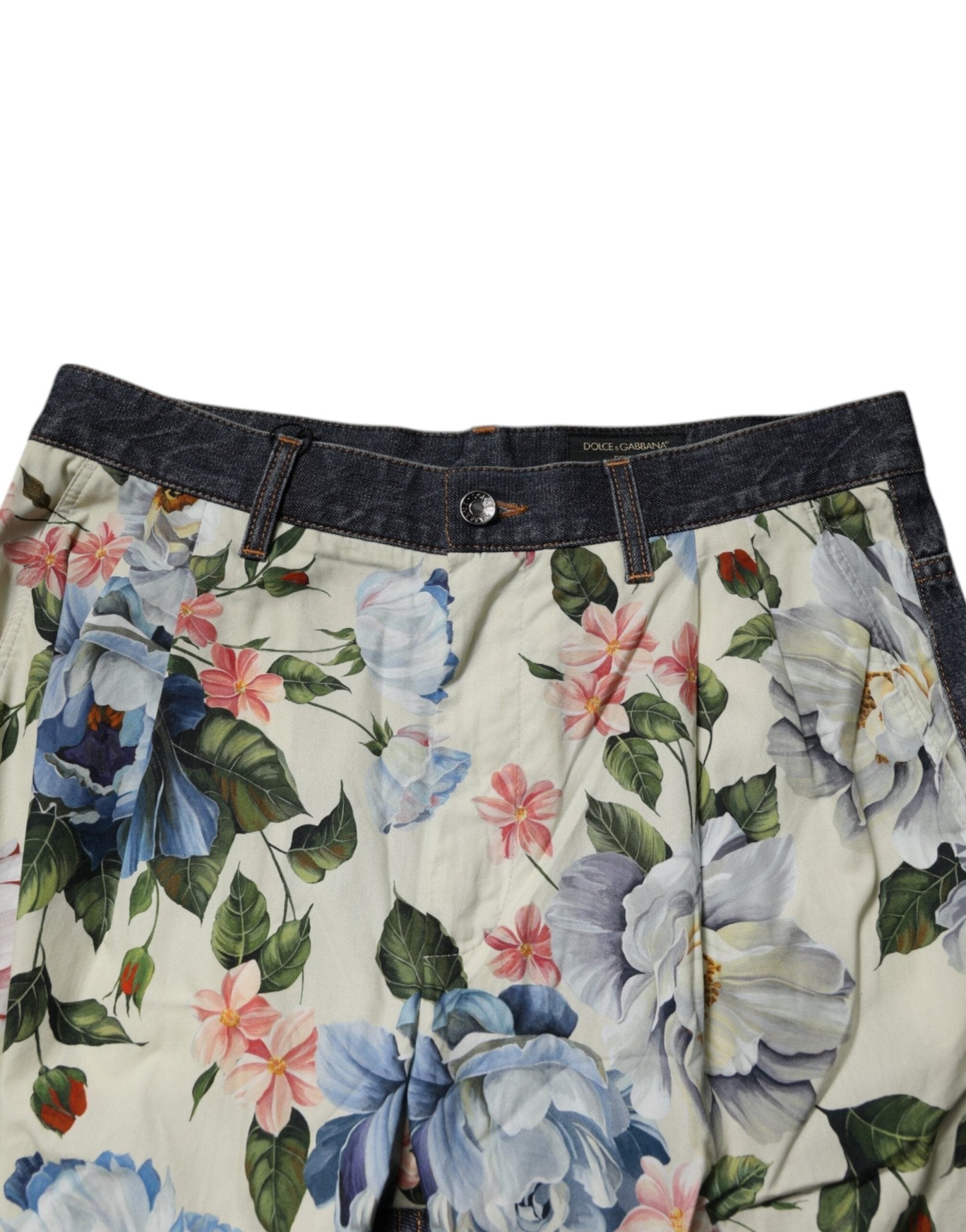 Dolce & Gabbana Beige Blue Floral Cotton Men Denim Jeans - Sandy Store ByNet