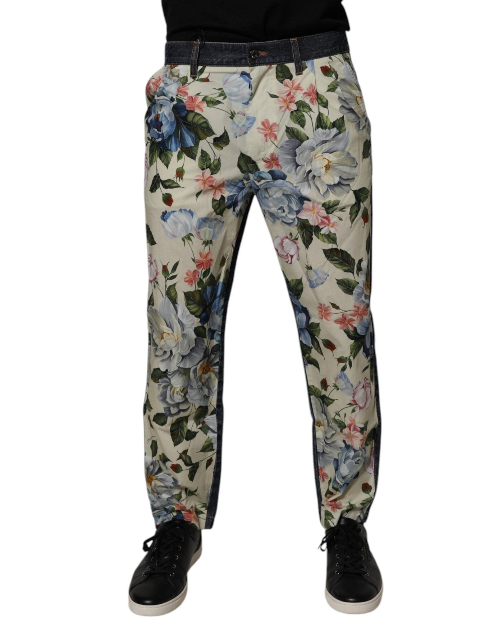 Dolce & Gabbana Beige Blue Floral Cotton Men Denim Jeans - Sandy Store ByNet