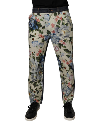 Dolce & Gabbana Beige Blue Floral Cotton Men Denim Jeans - Sandy Store ByNet