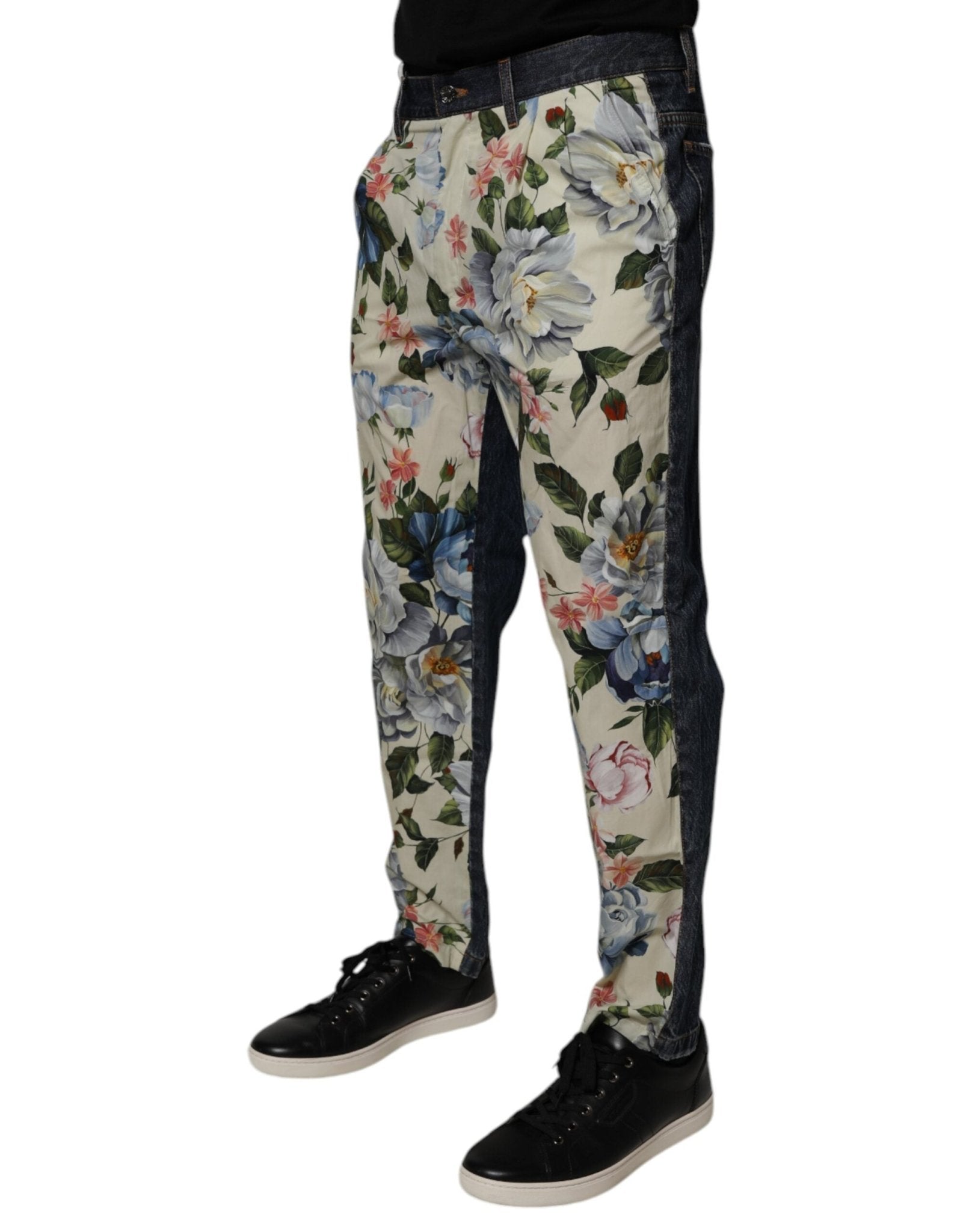 Dolce & Gabbana Beige Blue Floral Cotton Men Denim Jeans - Sandy Store ByNet