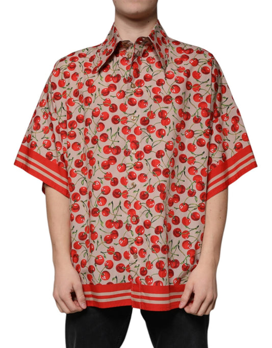 Dolce & Gabbana Beige Cherry Button Down Men Casual Shirt - Sandy Store ByNet