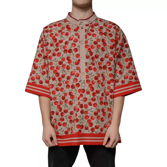 Dolce & Gabbana Beige Cherry Nylon Buttoned Casual Shirt – IT54 | XL par Dolce & Gabbana | Disponible sur Sandy Store ByNet