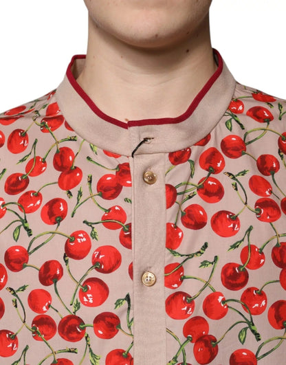 Dolce & Gabbana Beige Cherry Nylon Buttoned Casual Shirt – IT54 | XL par Dolce & Gabbana | Disponible sur Sandy Store ByNet