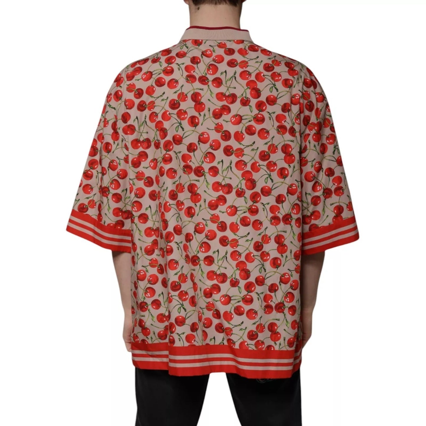 Dolce & Gabbana Beige Cherry Nylon Buttoned Casual Shirt – IT54 | XL par Dolce & Gabbana | Disponible sur Sandy Store ByNet