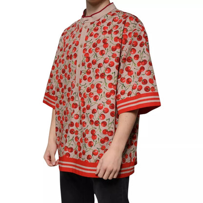 Dolce & Gabbana Beige Cherry Nylon Buttoned Casual Shirt – IT54 | XL par Dolce & Gabbana | Disponible sur Sandy Store ByNet