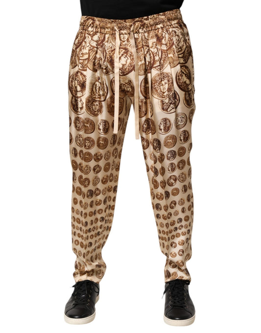Dolce & Gabbana Beige Coin Print Silk Twill Men Jogger Pants – IT50 | L par Dolce & Gabbana | Disponible sur Sandy Store ByNet