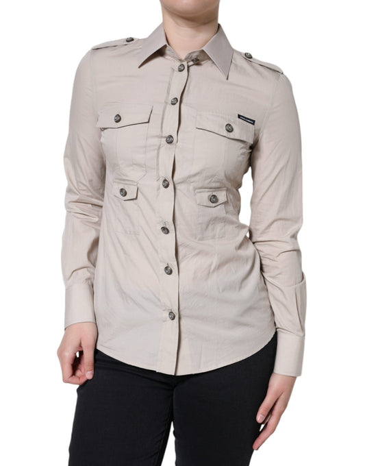 Dolce & Gabbana Beige Cotton Collared Button Down Shirt Top – IT38 | XS par Dolce & Gabbana | Disponible sur Sandy Store ByNet