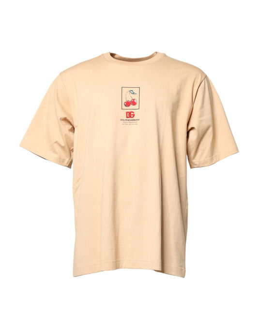 Dolce & Gabbana Beige Cotton Logo Print Crew Neck T-shirt – IT54 | XL par Dolce & Gabbana | Disponible sur Sandy Store ByNet