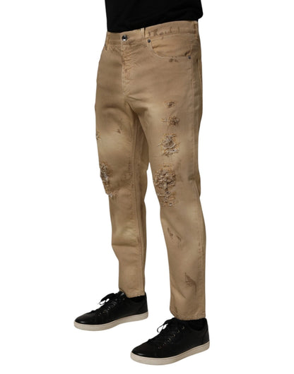 Dolce & Gabbana Beige Cotton Loose Tattered Men Denim Jeans – IT48 | M par Dolce & Gabbana | Disponible sur Sandy Store ByNet