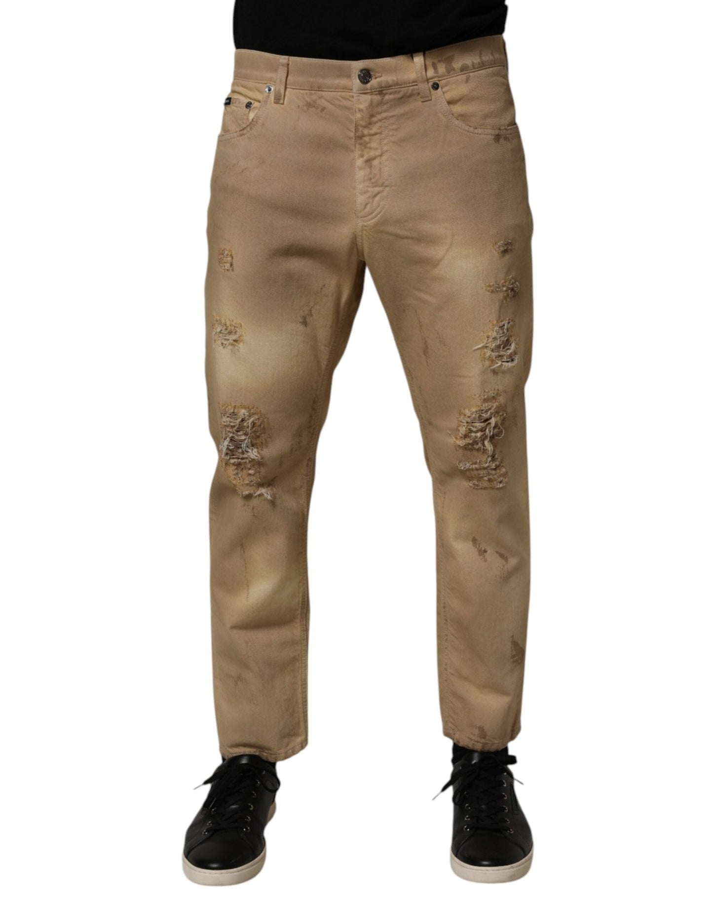 Dolce & Gabbana Beige Cotton Loose Tattered Men Denim Jeans – IT48 | M par Dolce & Gabbana | Disponible sur Sandy Store ByNet