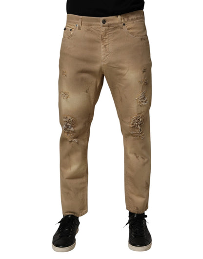 Dolce & Gabbana Beige Cotton Loose Tattered Men Denim Jeans – IT48 | M par Dolce & Gabbana | Disponible sur Sandy Store ByNet