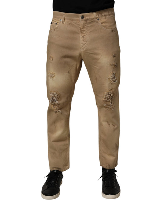 Dolce & Gabbana Beige Cotton Loose Tattered Men Denim Jeans – IT48 | M par Dolce & Gabbana | Disponible sur Sandy Store ByNet