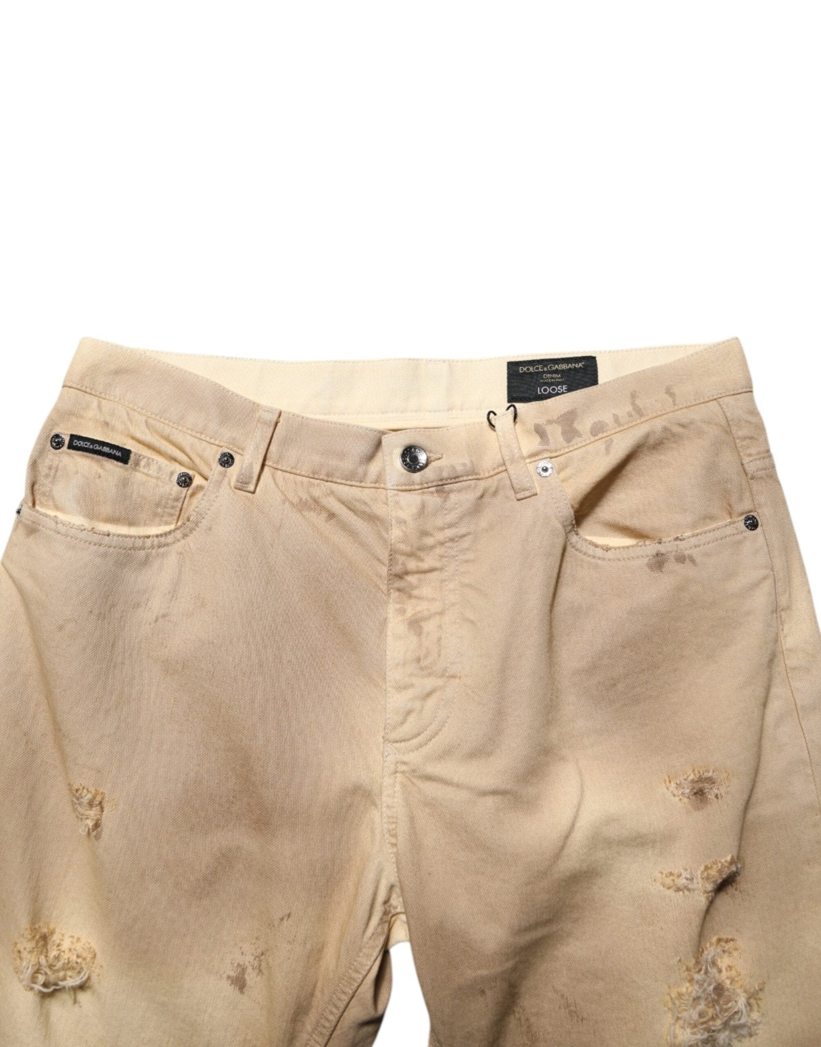 Dolce & Gabbana Beige Cotton Loose Tattered Men Denim Jeans – IT48 | M par Dolce & Gabbana | Disponible sur Sandy Store ByNet