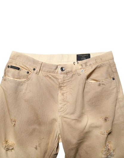 Dolce & Gabbana Beige Cotton Loose Tattered Men Denim Jeans – IT48 | M par Dolce & Gabbana | Disponible sur Sandy Store ByNet