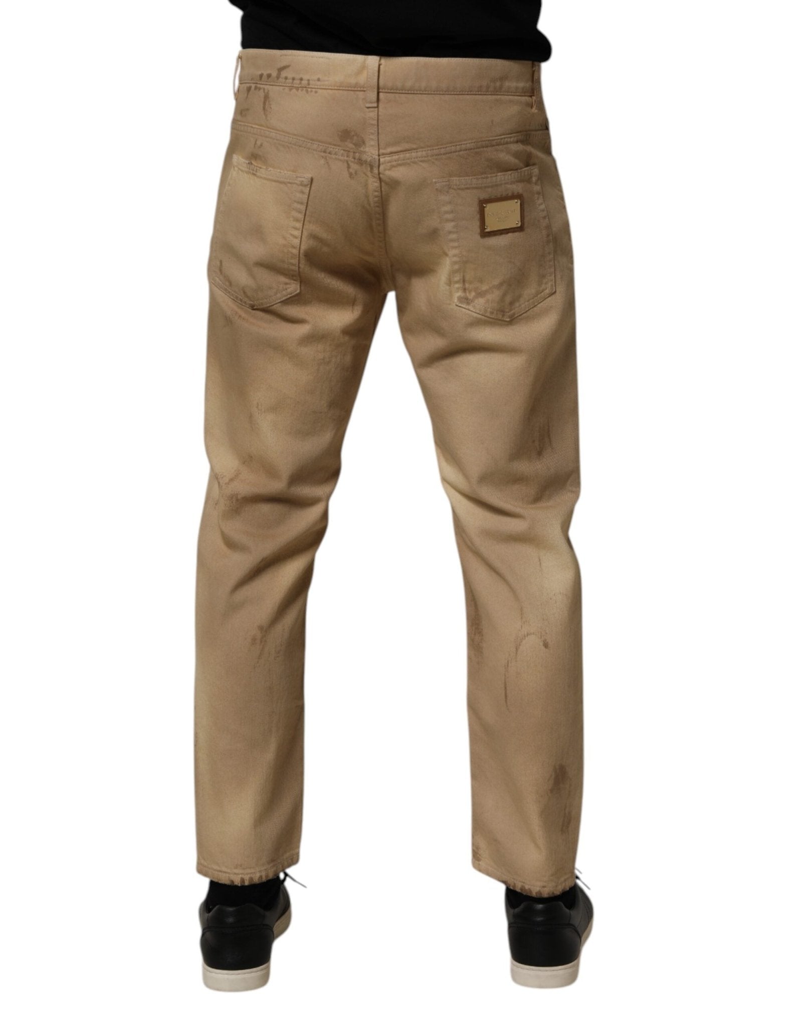 Dolce & Gabbana Beige Cotton Loose Tattered Men Denim Jeans – IT48 | M par Dolce & Gabbana | Disponible sur Sandy Store ByNet