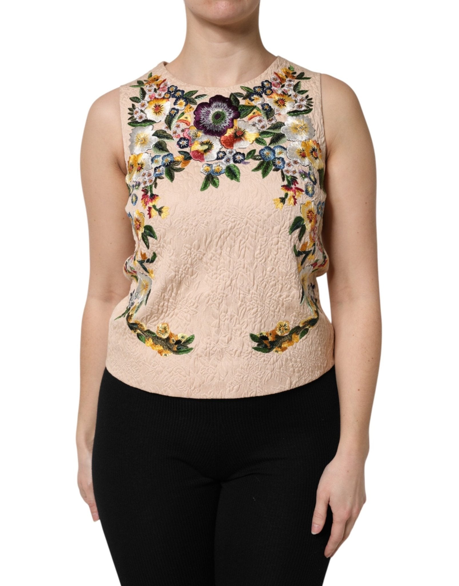 Dolce & Gabbana Beige Floral Embroidery Sleeveless Tank Top – IT38 | XS par Dolce & Gabbana | Disponible sur Sandy Store ByNet