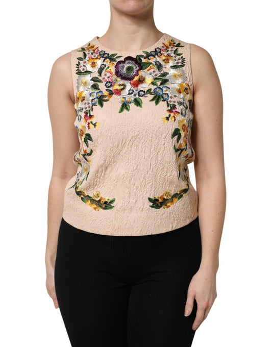 Dolce & Gabbana Beige Floral Embroidery Sleeveless Tank Top – IT38 | XS par Dolce & Gabbana | Disponible sur Sandy Store ByNet
