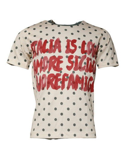 Dolce & Gabbana Beige Graphic Print Polka Dot Cotton T-shirt – IT44 | XS par Dolce & Gabbana | Disponible sur Sandy Store ByNet
