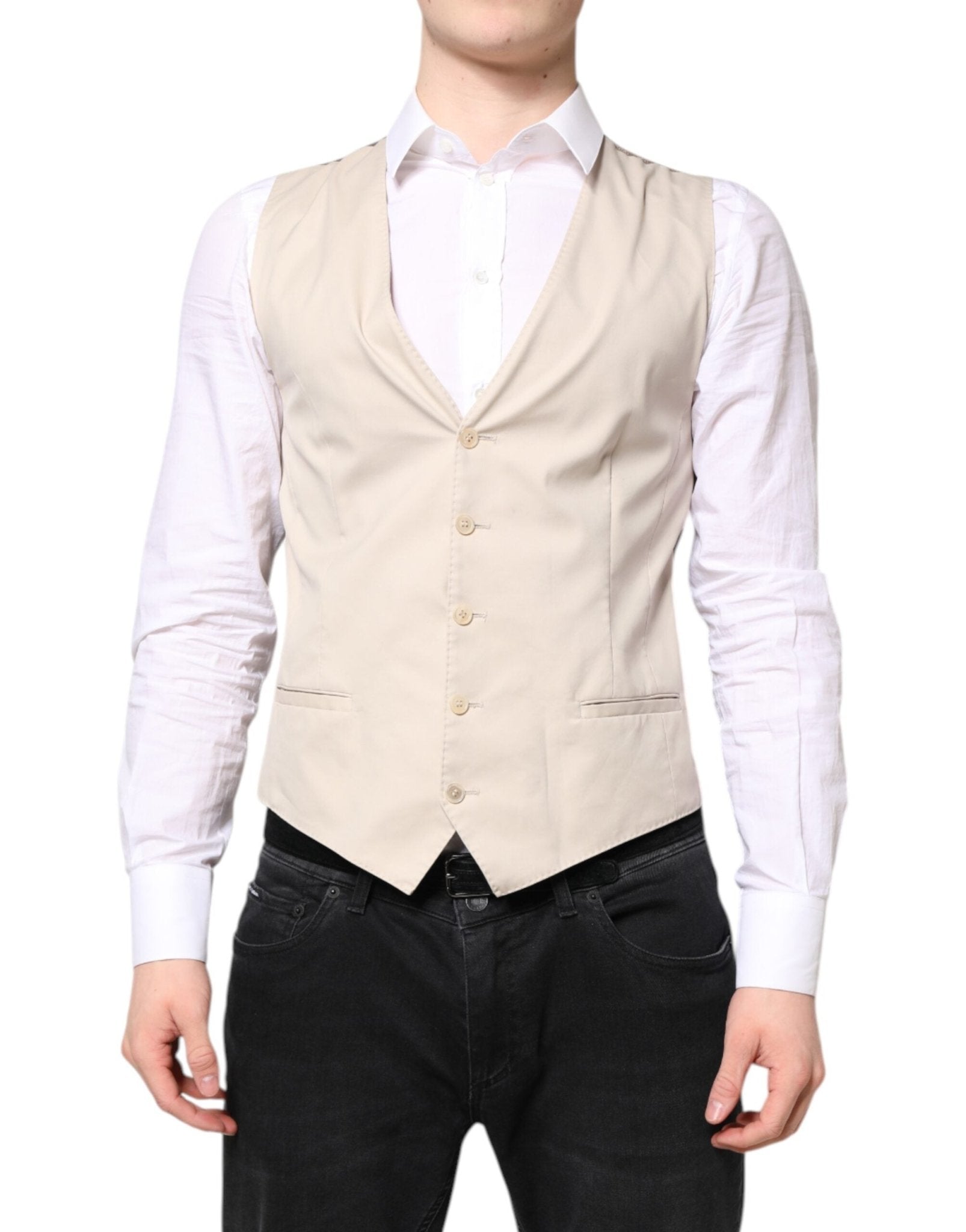 Dolce & Gabbana Beige Gray Dress Men Formal Waistcoat Vest – IT48 | M par Dolce & Gabbana | Disponible sur Sandy Store ByNet
