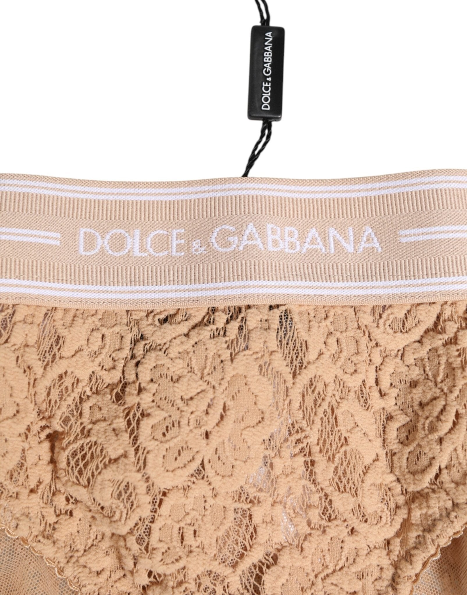 Dolce & Gabbana Beige Lace Brasiliano Briefs Logo Waistband Underwear – IT1 | XS par Dolce & Gabbana | Disponible sur Sandy Store ByNet