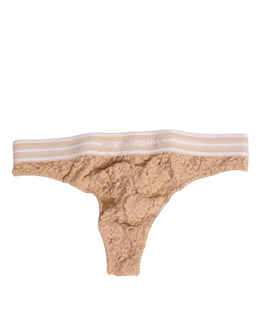 Dolce & Gabbana Beige Lace Logo Elastic Waist Thong Tanga Underwear – IT3 | M par Dolce & Gabbana | Disponible sur Sandy Store ByNet