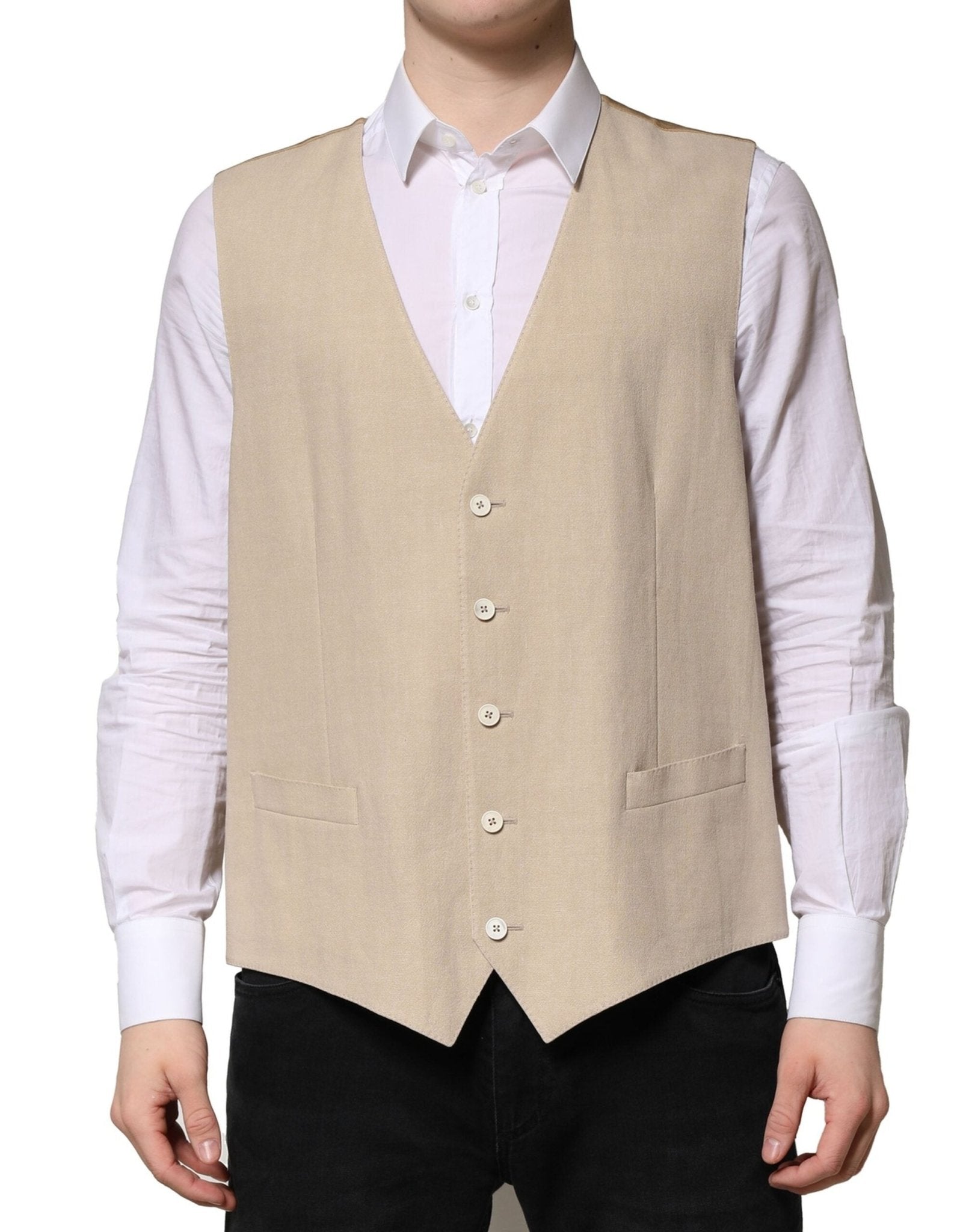 Dolce & Gabbana Beige Linen Dress Formal Men Waistcoat Vest – IT50 | L par Dolce & Gabbana | Disponible sur Sandy Store ByNet